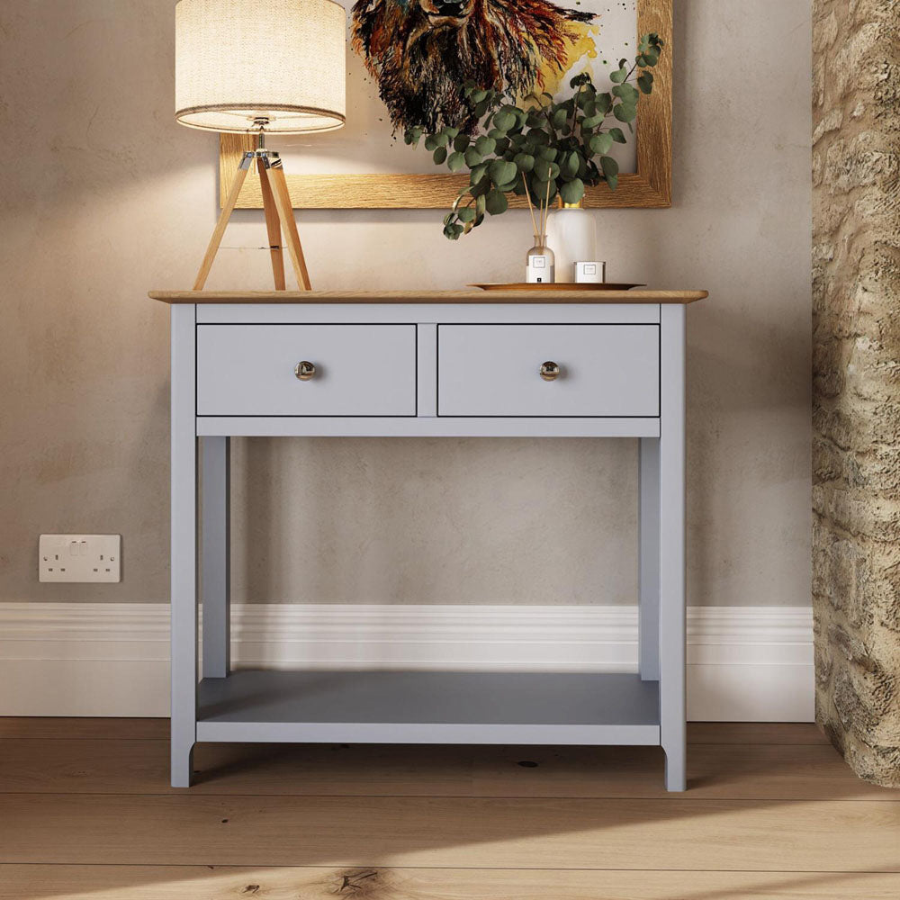 Oak 2 Drawer Console Hallway Table