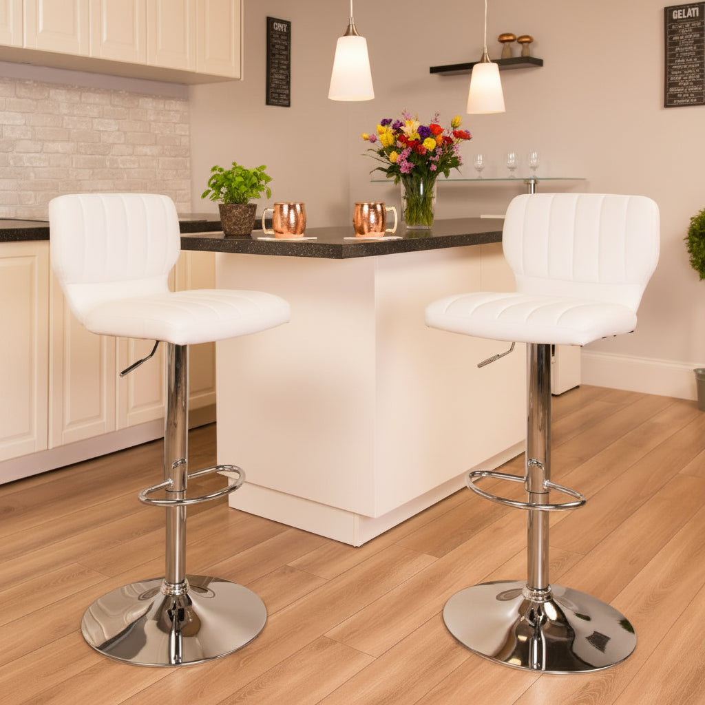 White Faux Leather Rotating Barstools