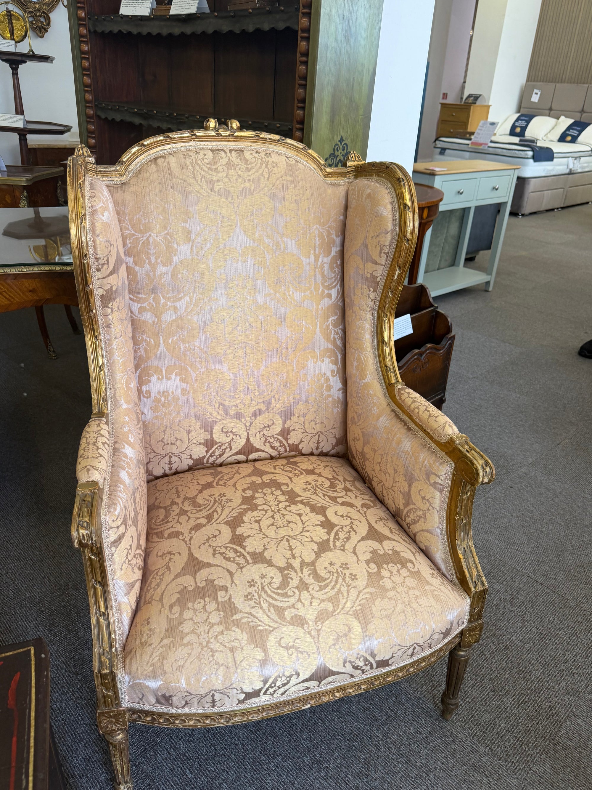 Victorian French Giltwood Wingback Fauteuil , Bergère Chair