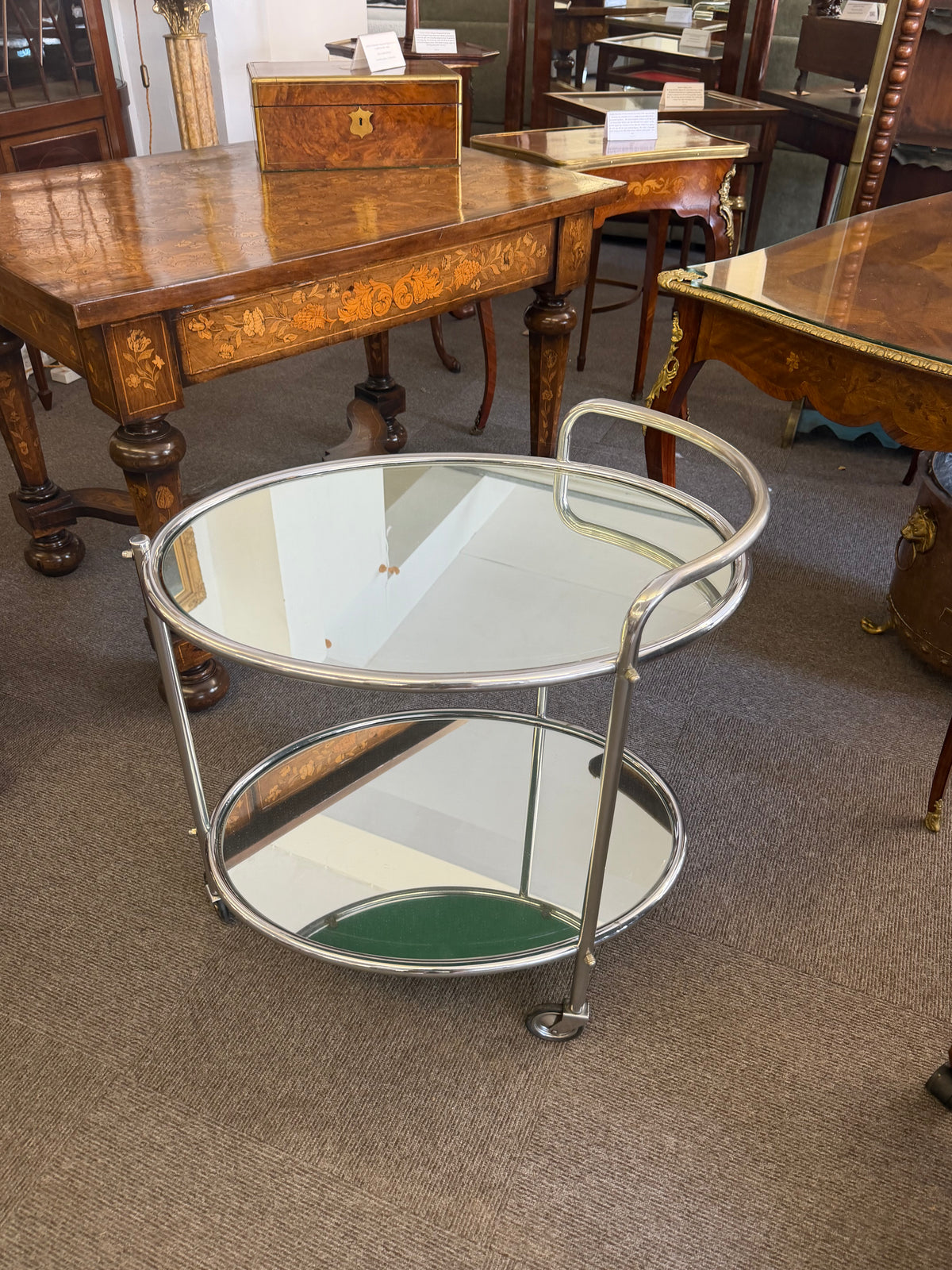 Art Decò Chrome and Mirror Modernist Cocktail Trolley