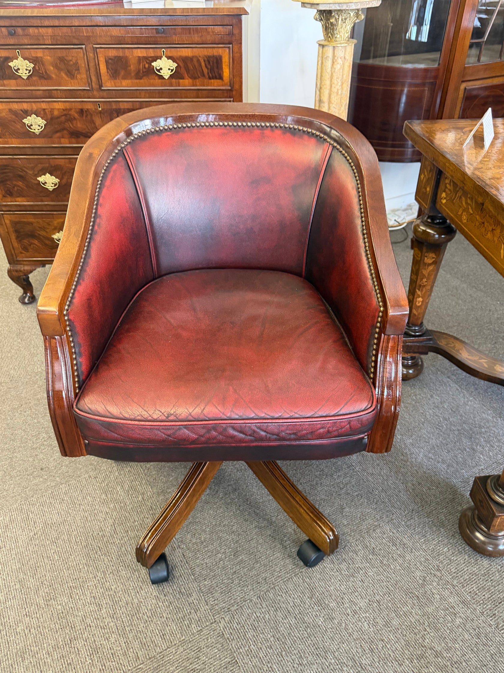 Ox Blood Red Leather Office Tub Chair