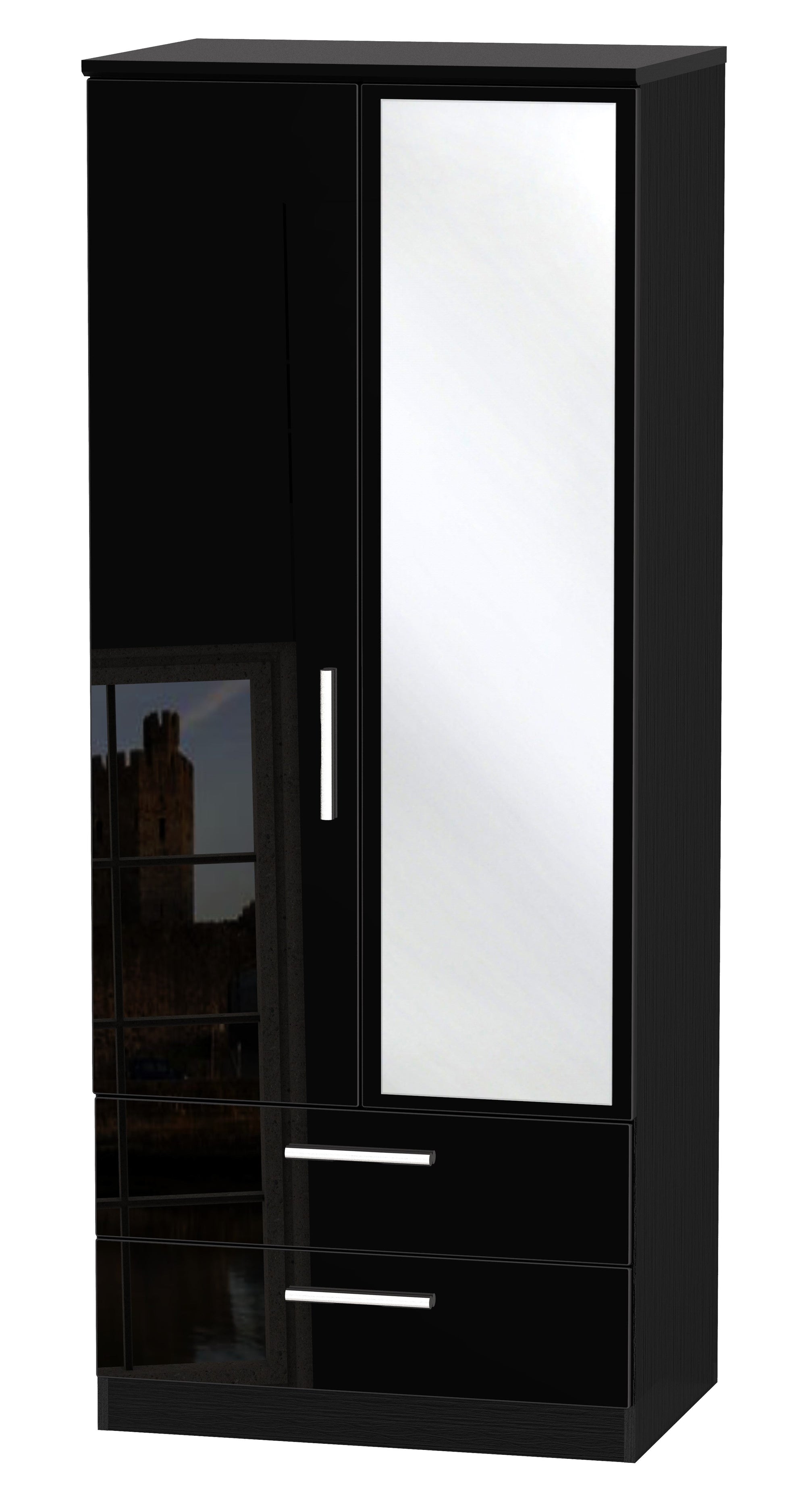 London 2ft 6in 2 Drawer Mirror Wardrobe
