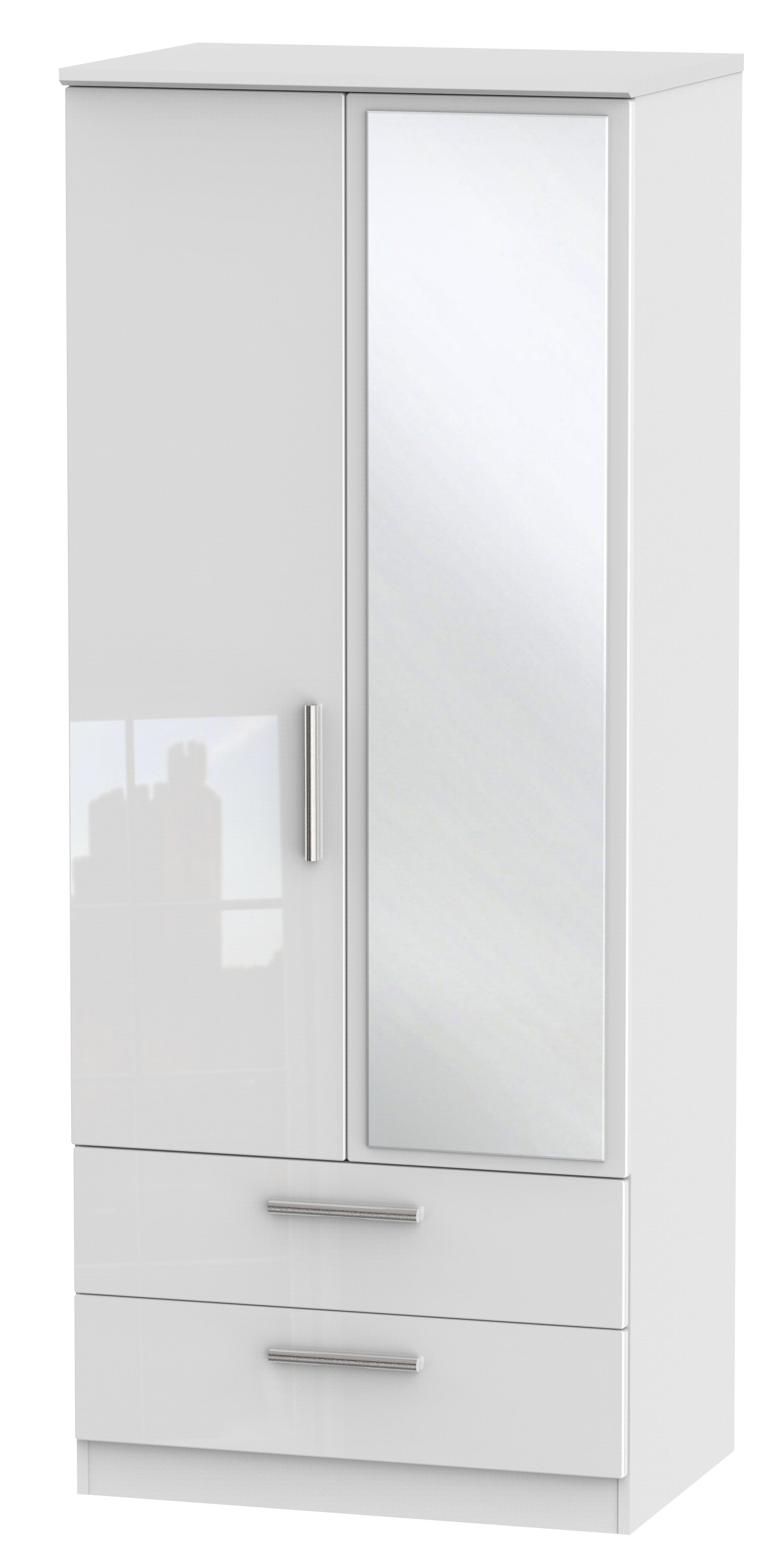 London 2ft 6in 2 Drawer Mirror Wardrobe