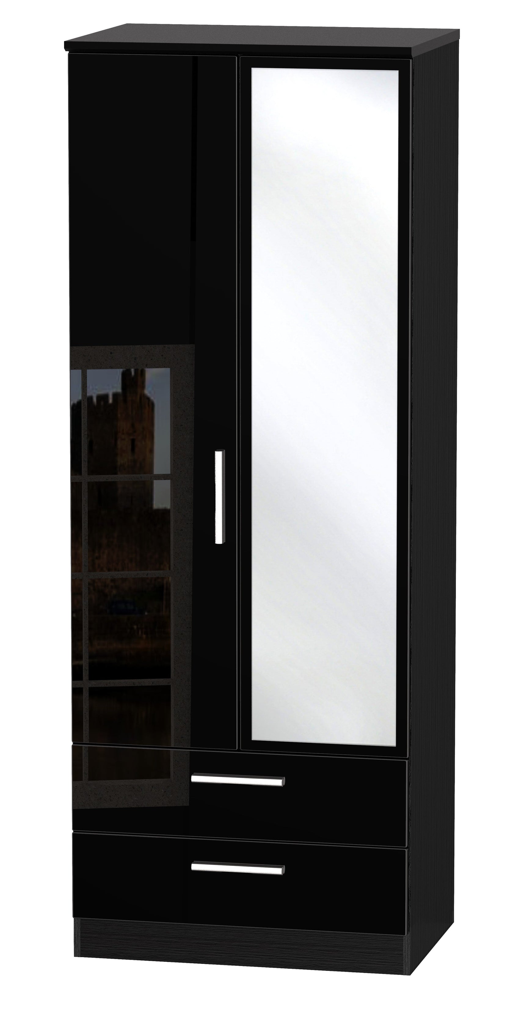 London Tall 2ft 6in 2 Drawer Mirror Wardrobe