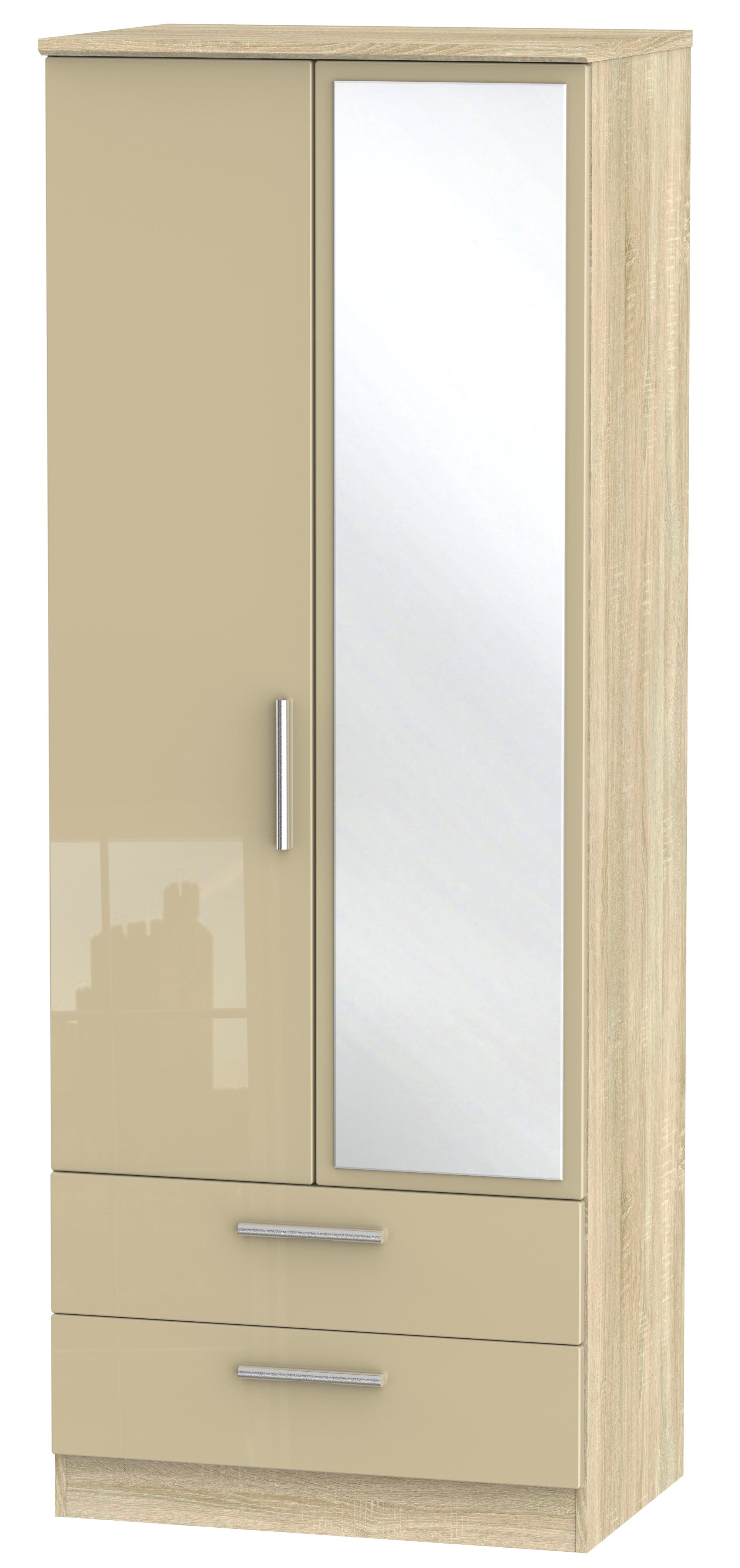 London Tall 2ft 6in 2 Drawer Mirror Wardrobe