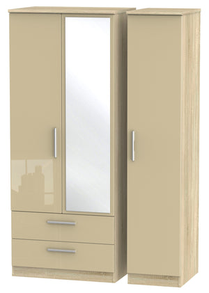 London Triple 2 Drawer Mirror Wardrobe