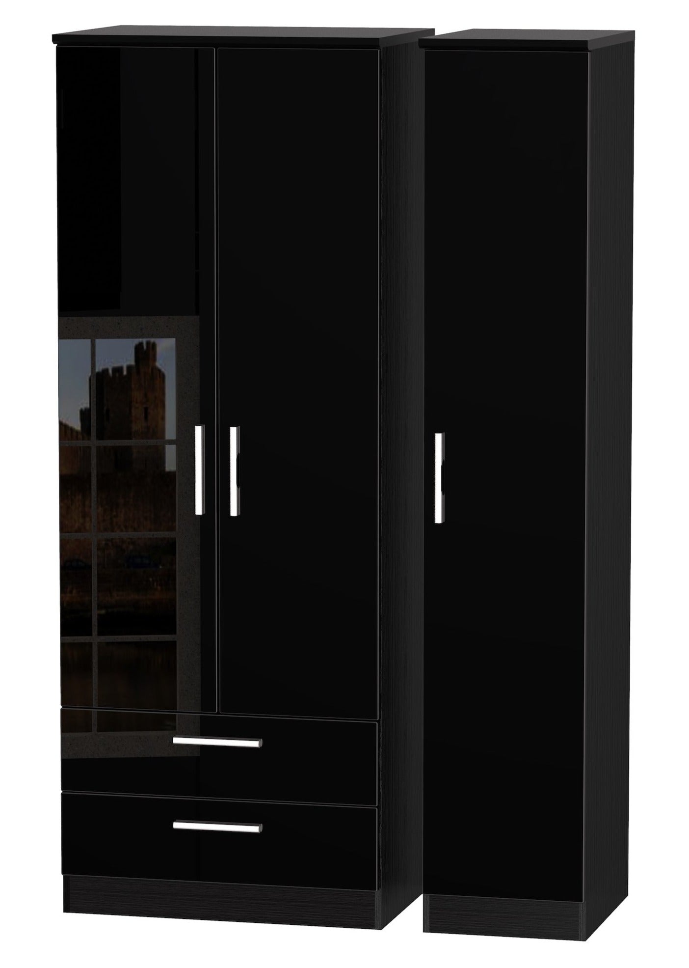 London 3 Door Tall Wardrobe With 2 Drawers