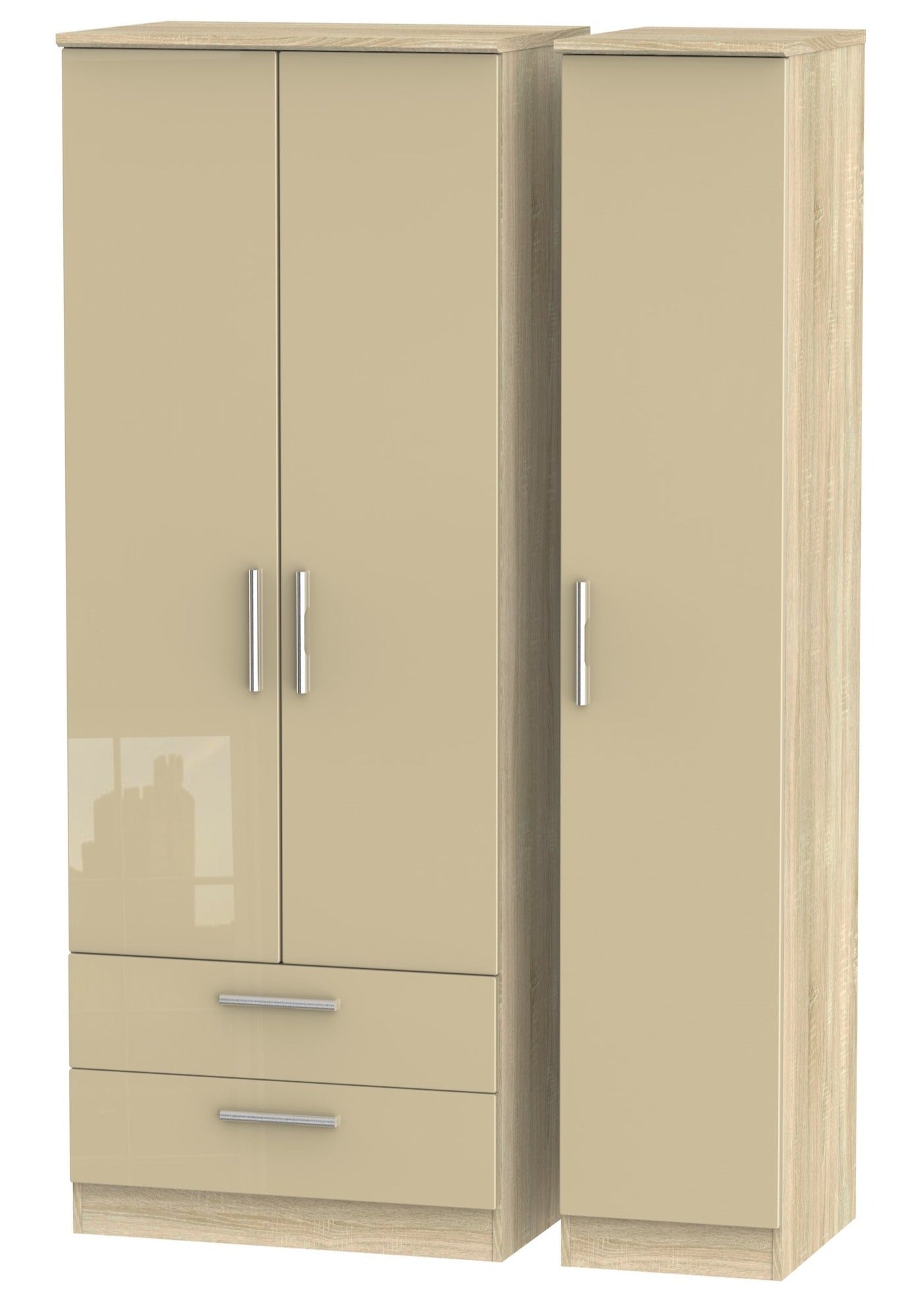 London 3 Door Tall Wardrobe With 2 Drawers