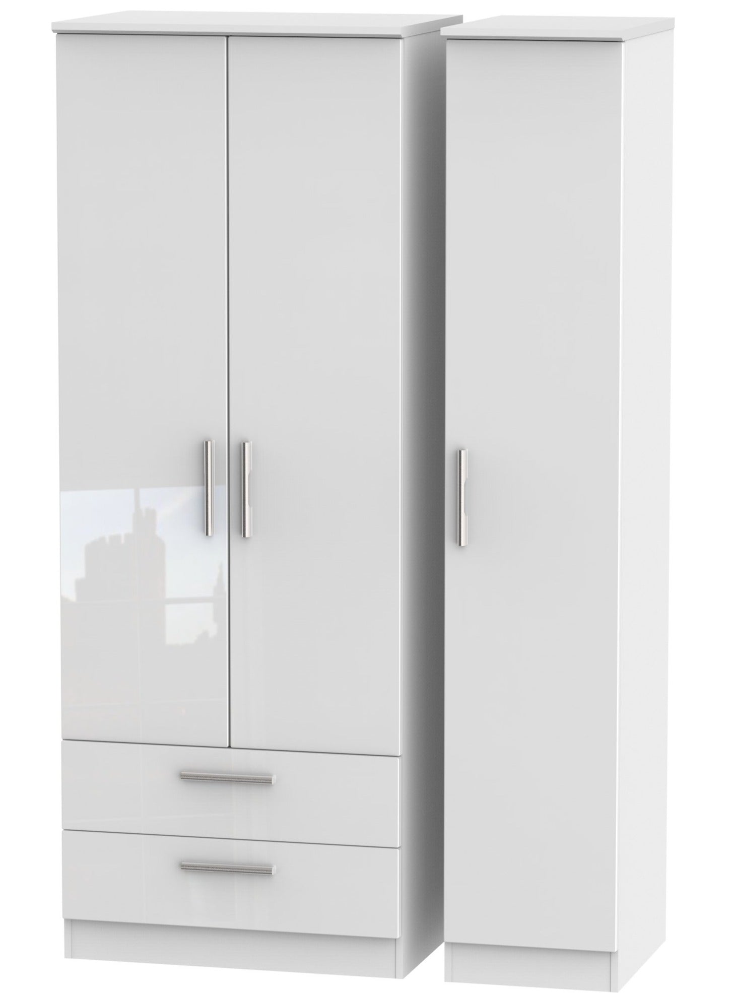 London 3 Door Tall Wardrobe With 2 Drawers