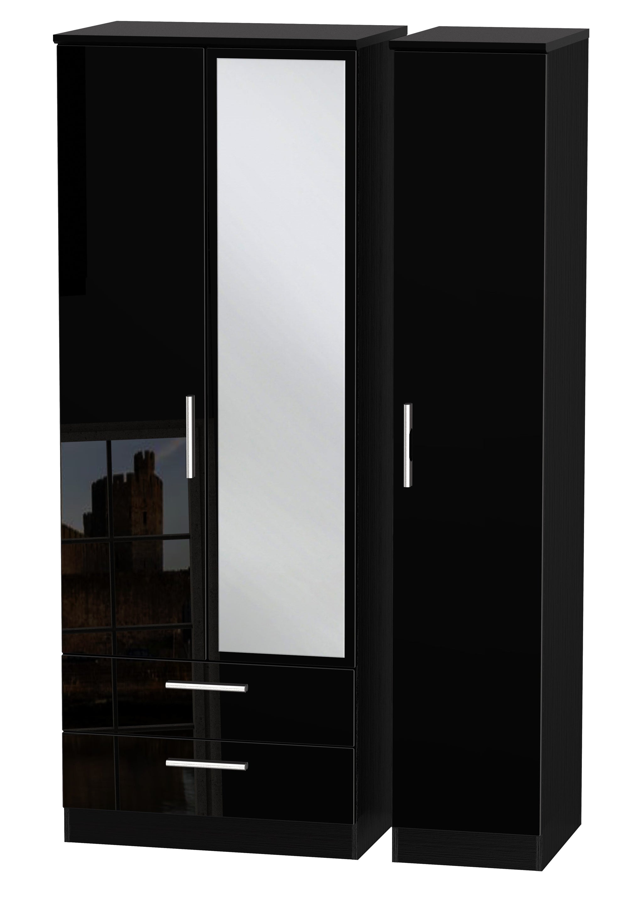 London Tall Triple 2 Drawer Mirror Wardrobe