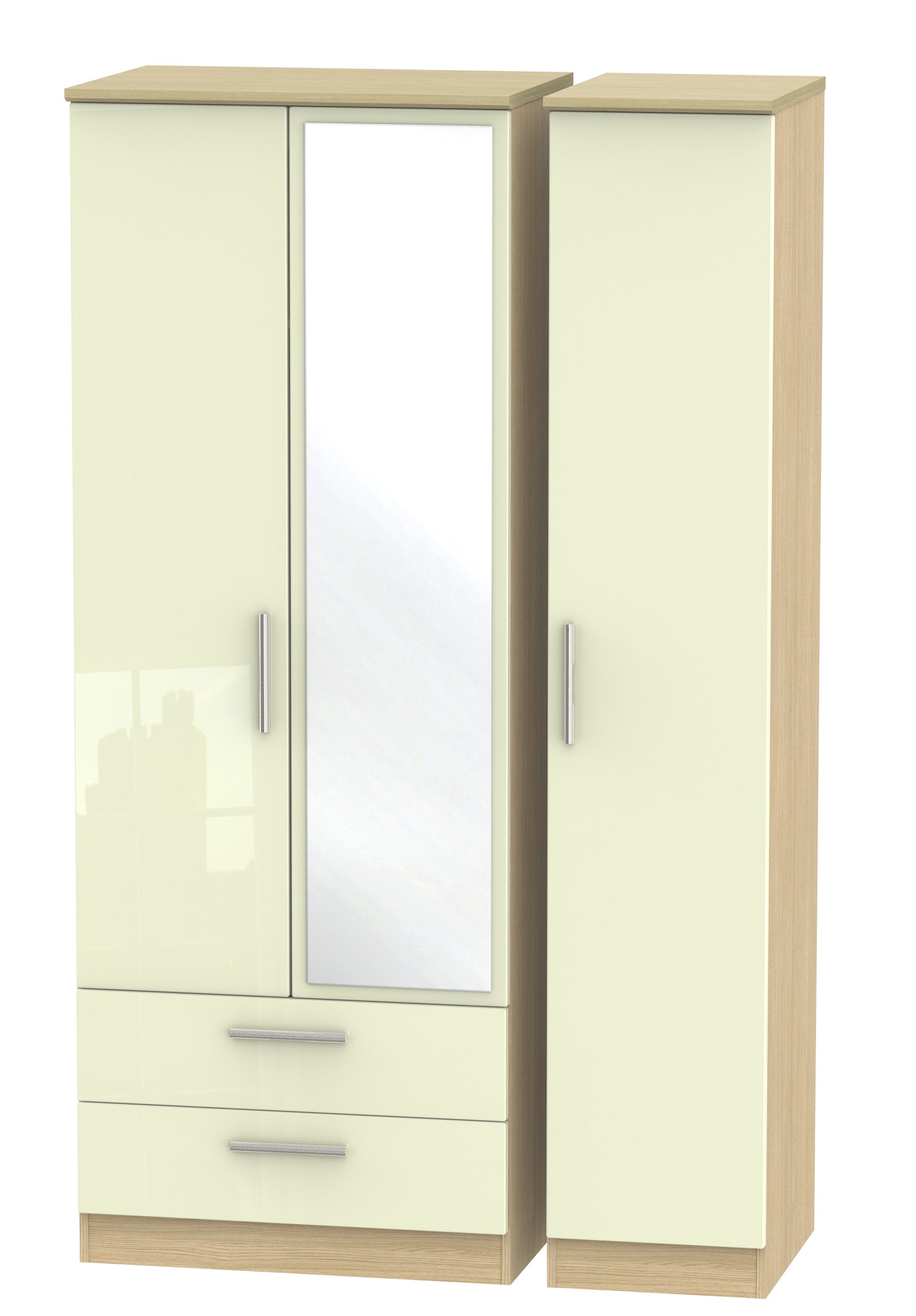 London Tall Triple 2 Drawer Mirror Wardrobe