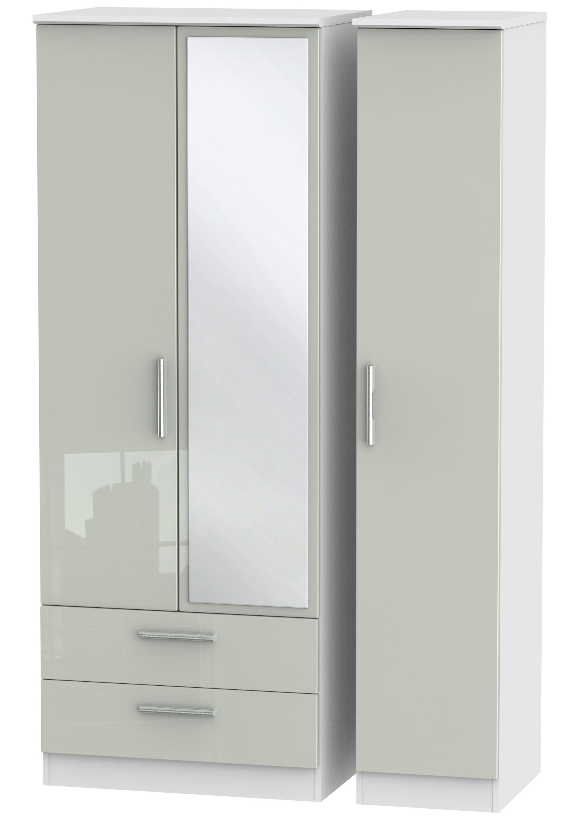 London Tall Triple 2 Drawer Mirror Wardrobe