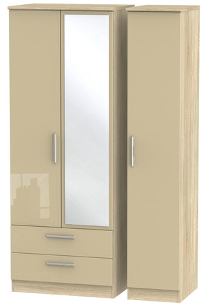London Tall Triple 2 Drawer Mirror Wardrobe
