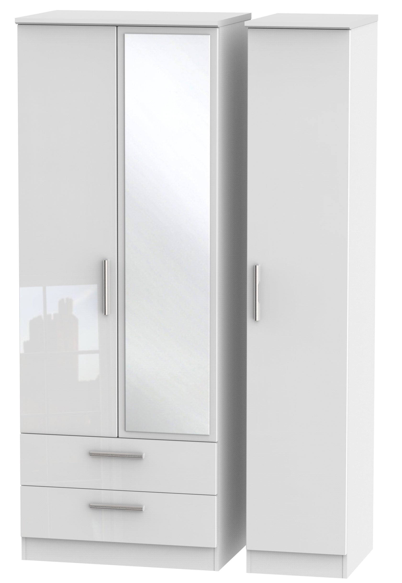 London Tall Triple 2 Drawer Mirror Wardrobe