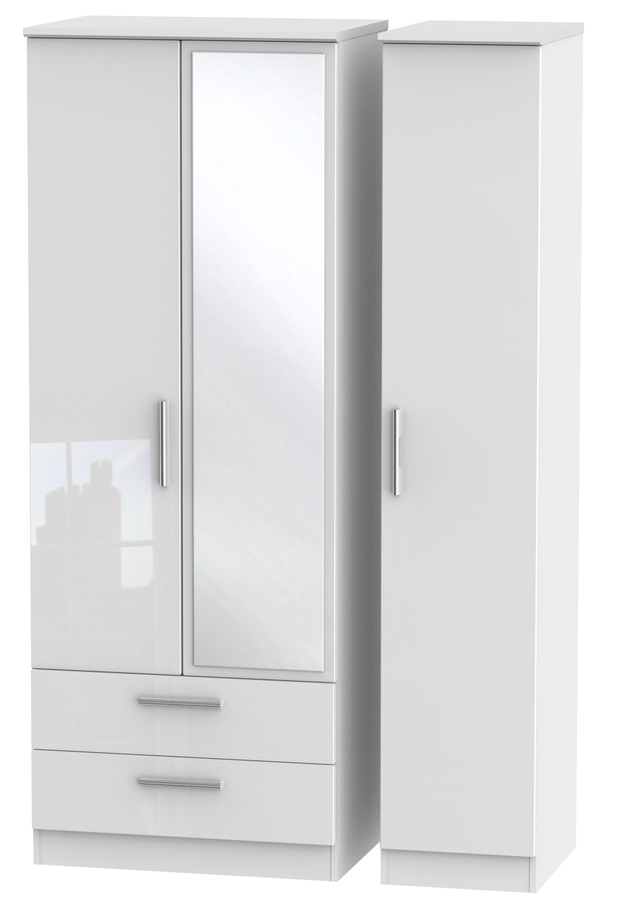 London Tall Triple 2 Drawer Mirror Wardrobe