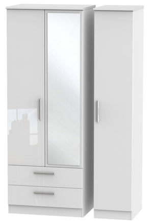 London Tall Triple 2 Drawer Mirror Wardrobe
