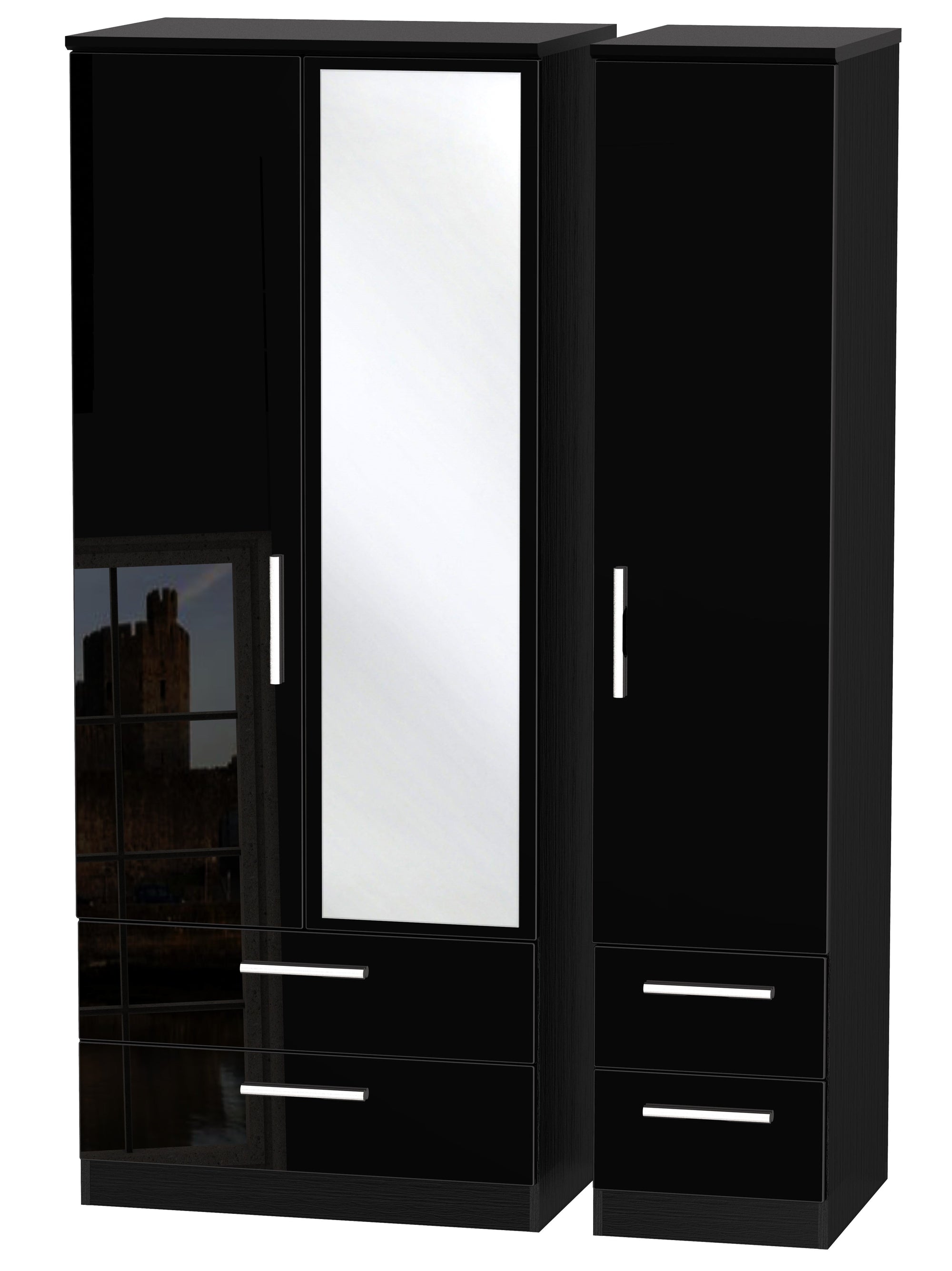 London Triple 2 Drawer Mirror + Drawer Wardrobe