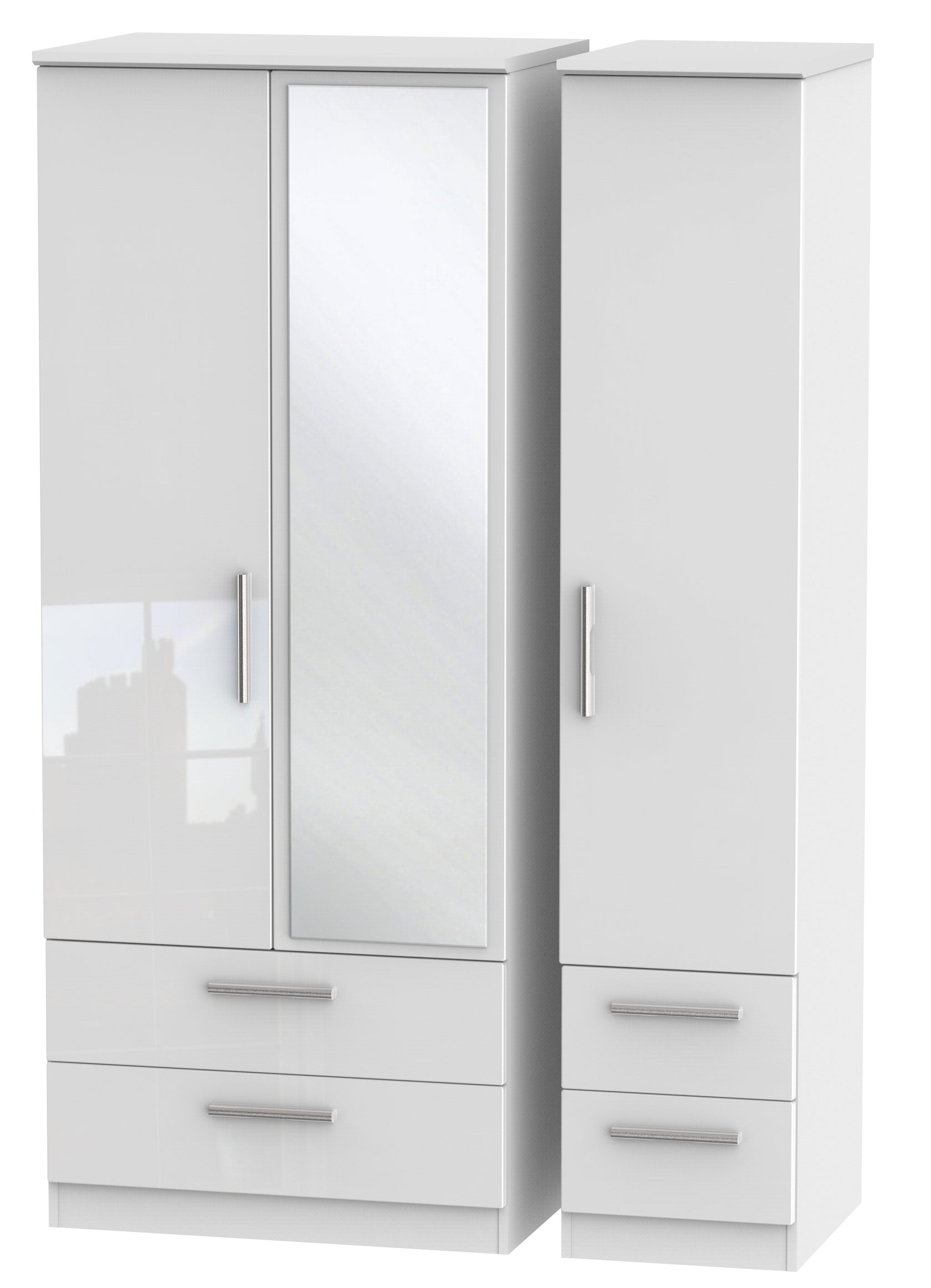 London Triple 2 Drawer Mirror + Drawer Wardrobe