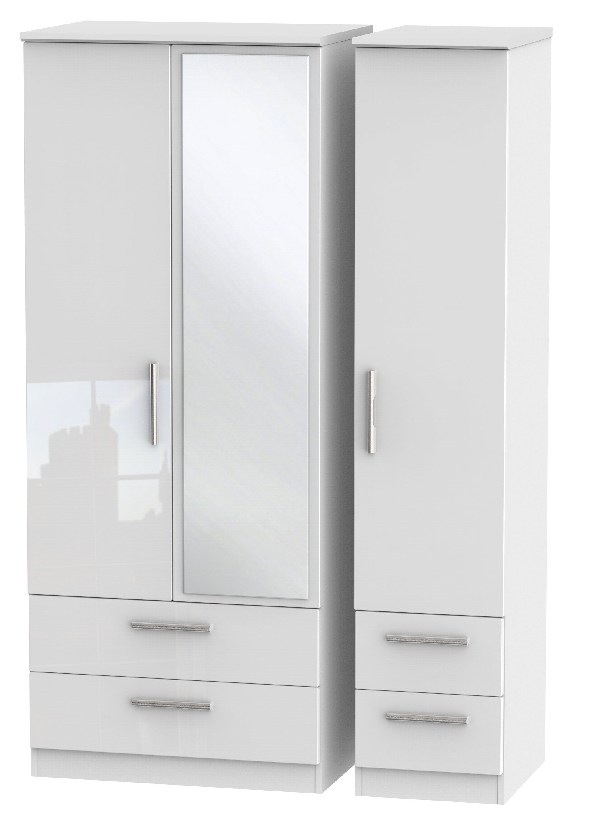 London Triple 2 Drawer Mirror + Drawer Wardrobe