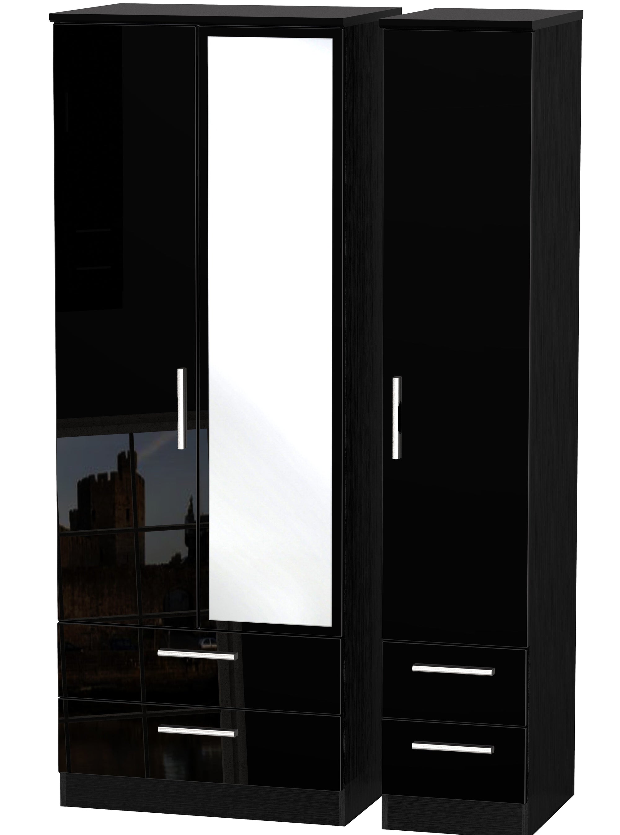 London Tall Triple 2 Drawer Mirror + Drawer Wardrobe