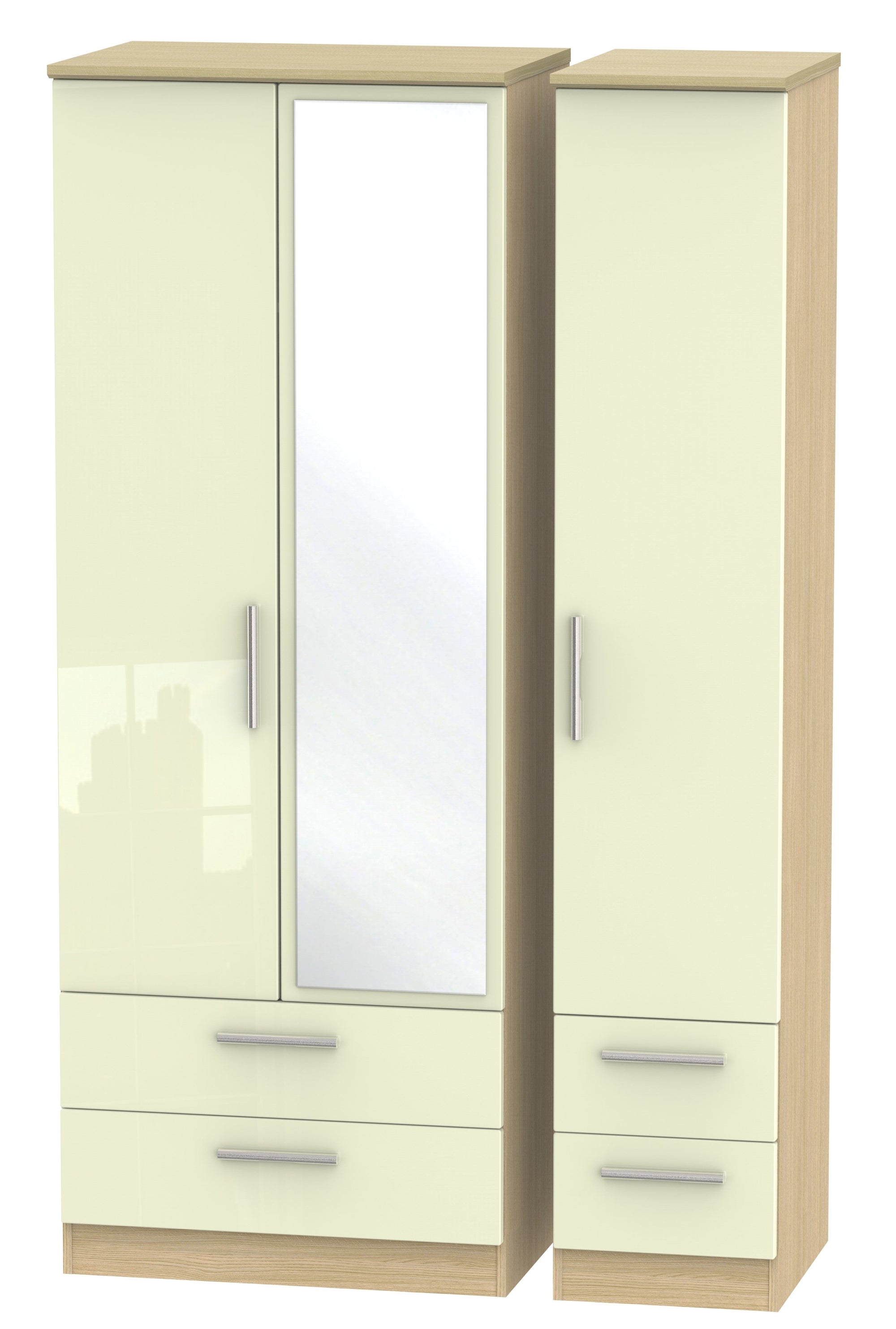 London Tall Triple 2 Drawer Mirror + Drawer Wardrobe