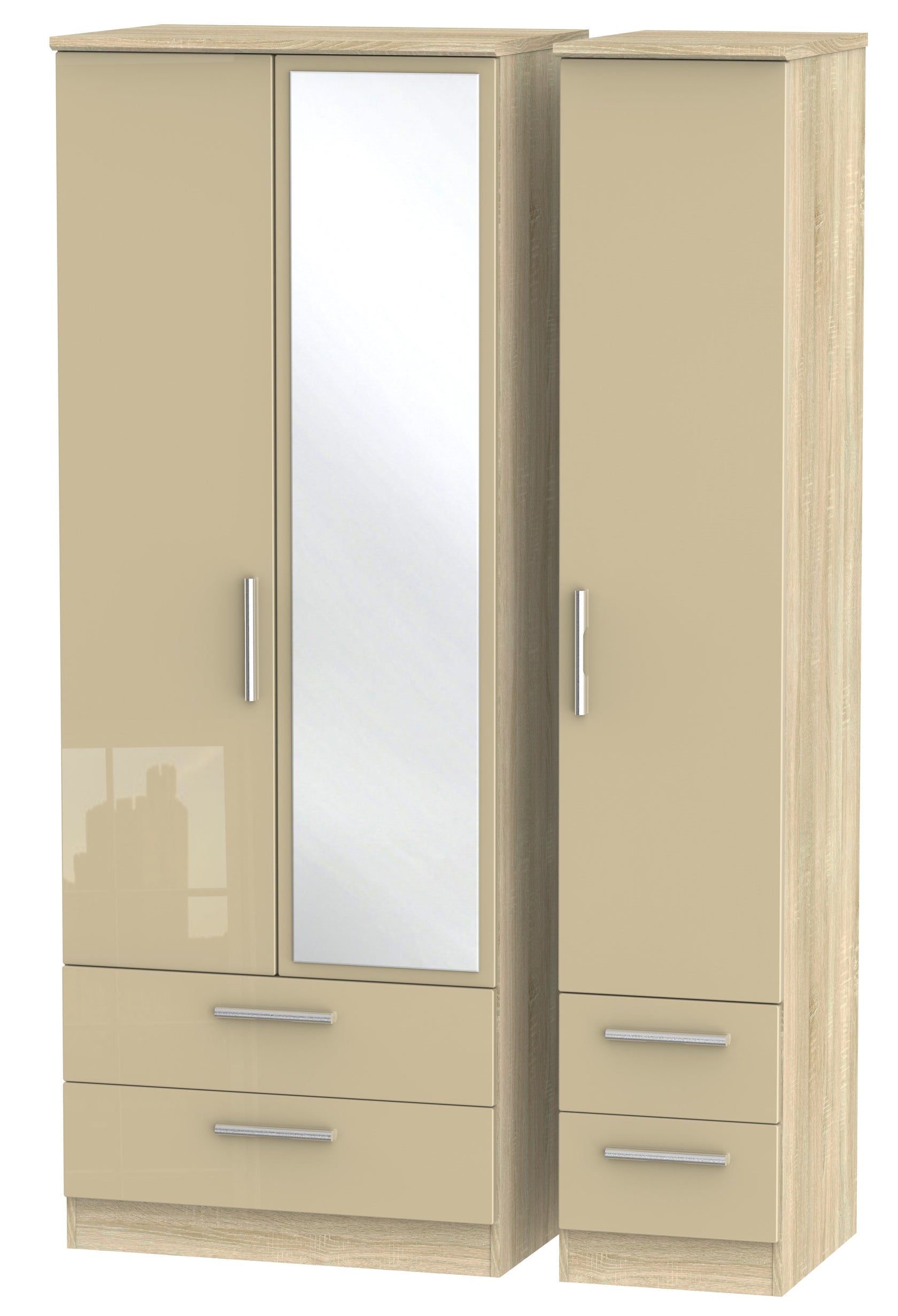 London Tall Triple 2 Drawer Mirror + Drawer Wardrobe