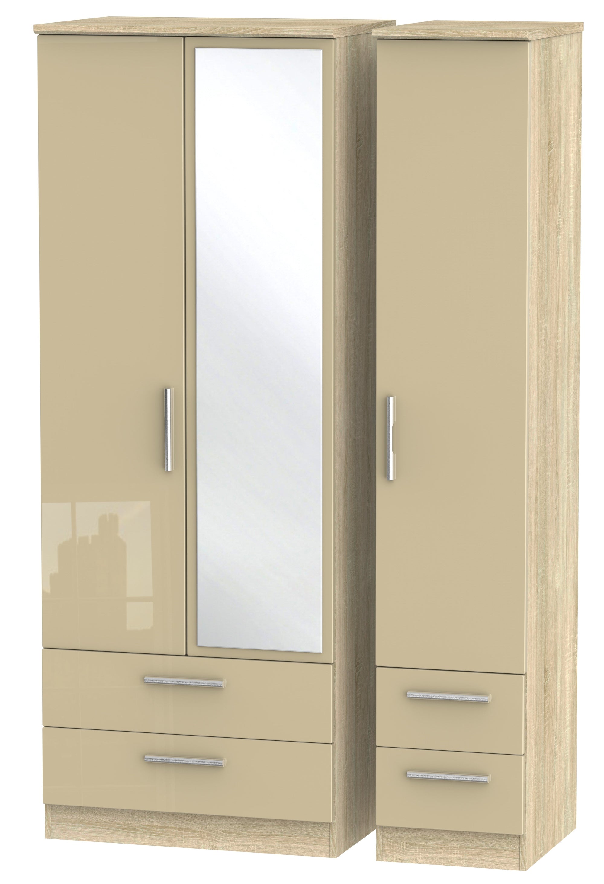 London Tall Triple 2 Drawer Mirror + Drawer Wardrobe