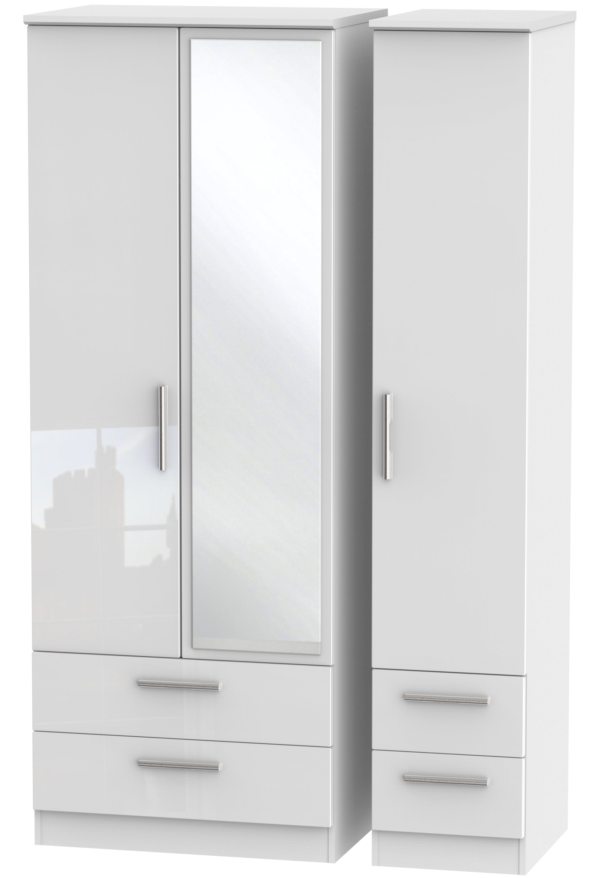 London Tall Triple 2 Drawer Mirror + Drawer Wardrobe