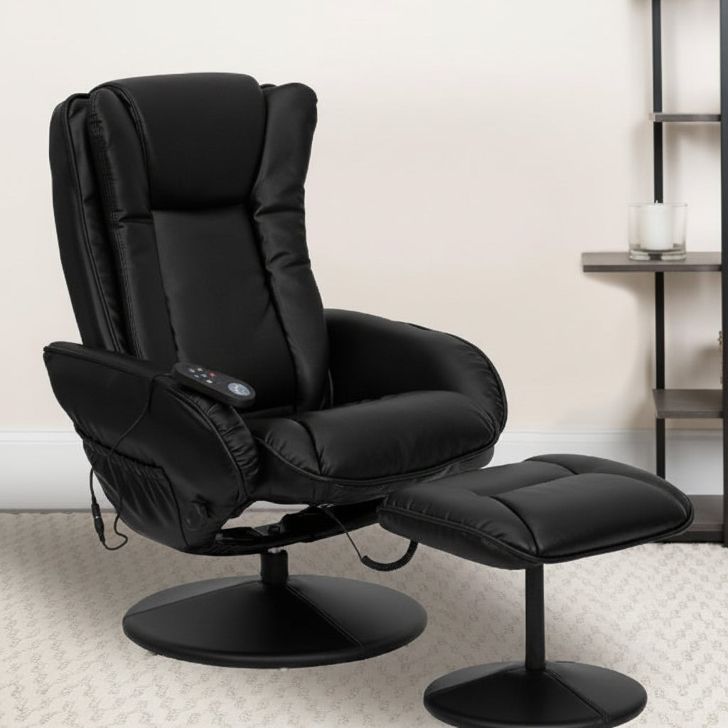 Black Leathersoft Massage Reclining Armchair and Footstool